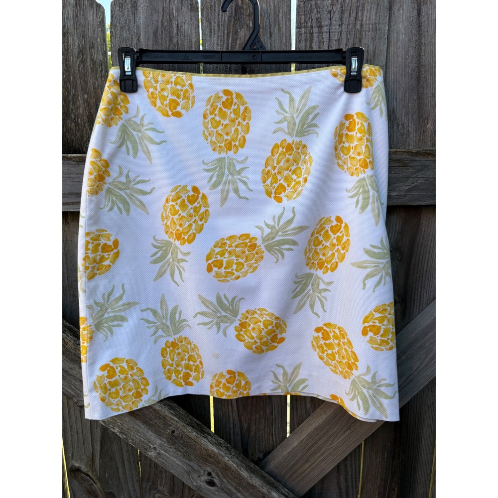 Brooks Brothers Womens Yellow Pineapple Print Piqué Pencil Skirt Size 12
